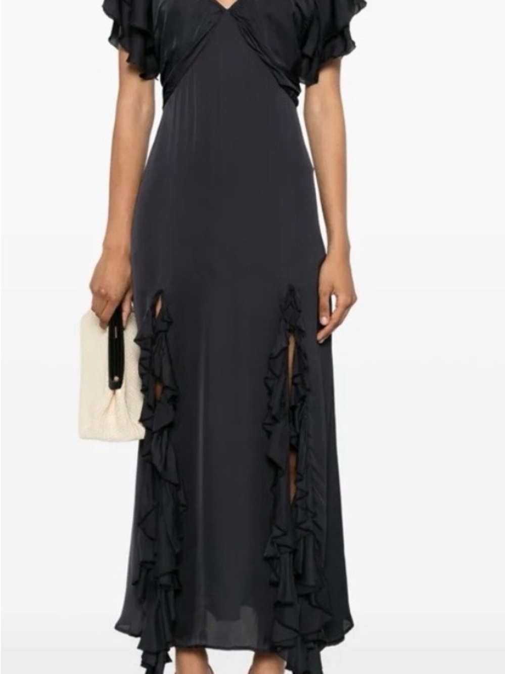 Maje Black Ruffle-Trim Maxi Dress